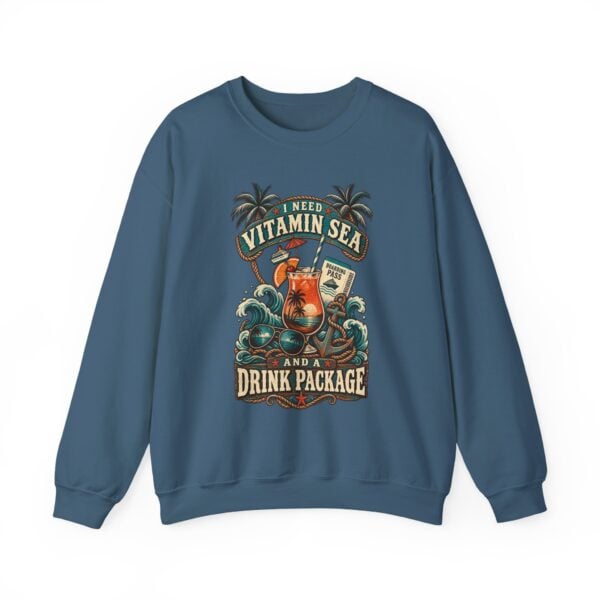 Crewneck Sweatshirt — "Need Vitamin Sea and a Drink Package" Tropical Beach Graphic - Image 29