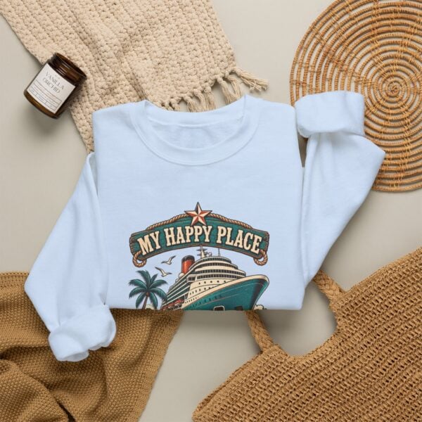 Crewneck Sweatshirt — "My Happy Place Has a Gangway" Cruise Vacation Sweater - Image 36