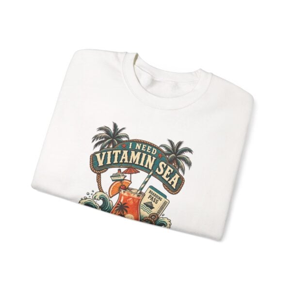 Crewneck Sweatshirt — "Need Vitamin Sea and a Drink Package" Tropical Beach Graphic - Image 3