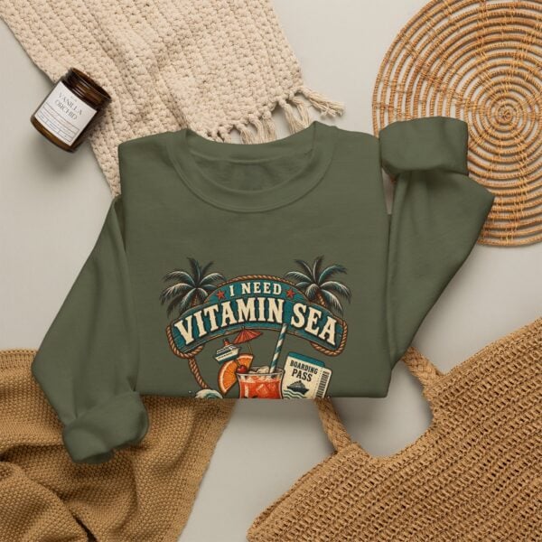 Crewneck Sweatshirt — "Need Vitamin Sea and a Drink Package" Tropical Beach Graphic - Image 24