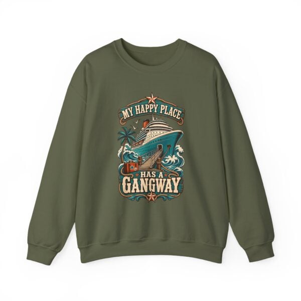Crewneck Sweatshirt — "My Happy Place Has a Gangway" Cruise Vacation Sweater - Image 21