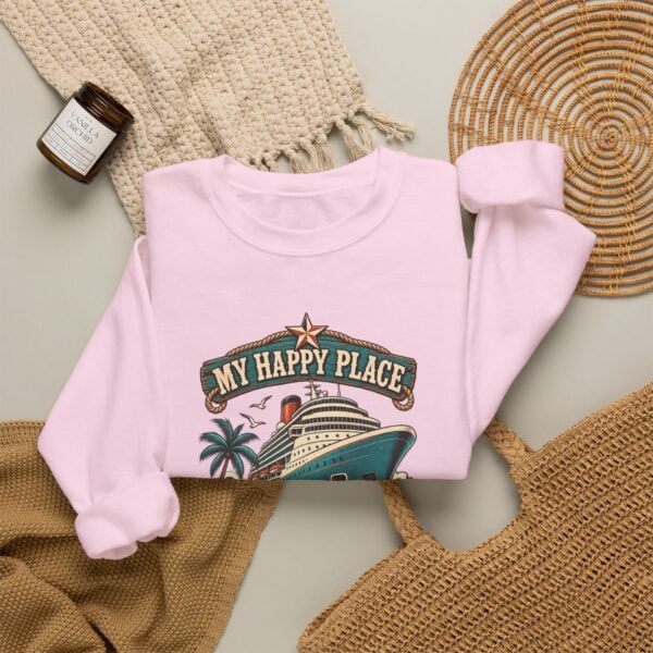 Crewneck Sweatshirt — "My Happy Place Has a Gangway" Cruise Vacation Sweater - Image 40