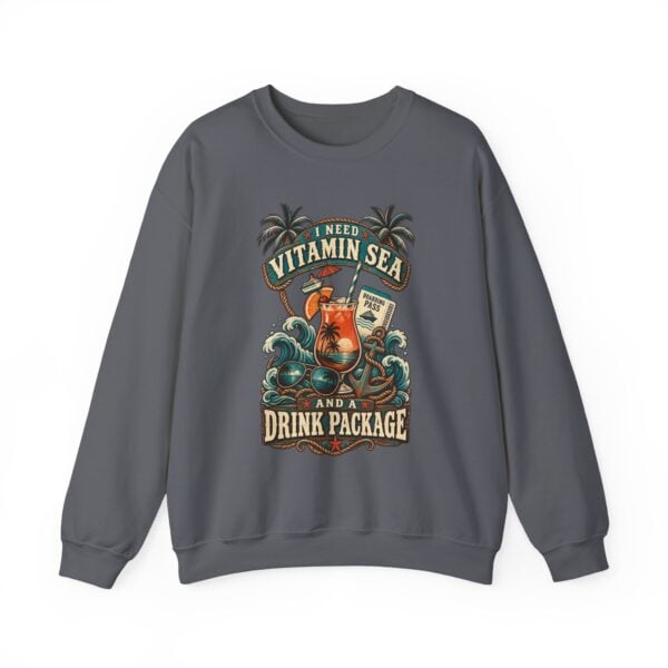 Crewneck Sweatshirt — "Need Vitamin Sea and a Drink Package" Tropical Beach Graphic - Image 33