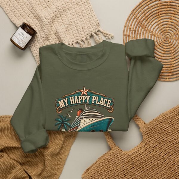 Crewneck Sweatshirt — "My Happy Place Has a Gangway" Cruise Vacation Sweater - Image 24