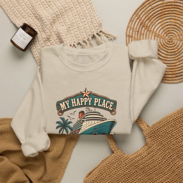 Crewneck Sweatshirt — "My Happy Place Has a Gangway" Cruise Vacation Sweater - Image 16
