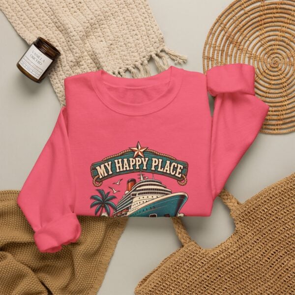 Crewneck Sweatshirt — "My Happy Place Has a Gangway" Cruise Vacation Sweater - Image 44