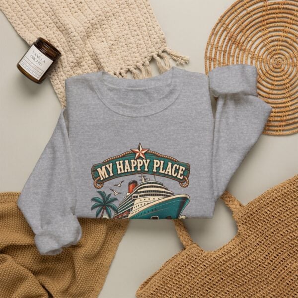 Crewneck Sweatshirt — "My Happy Place Has a Gangway" Cruise Vacation Sweater - Image 20