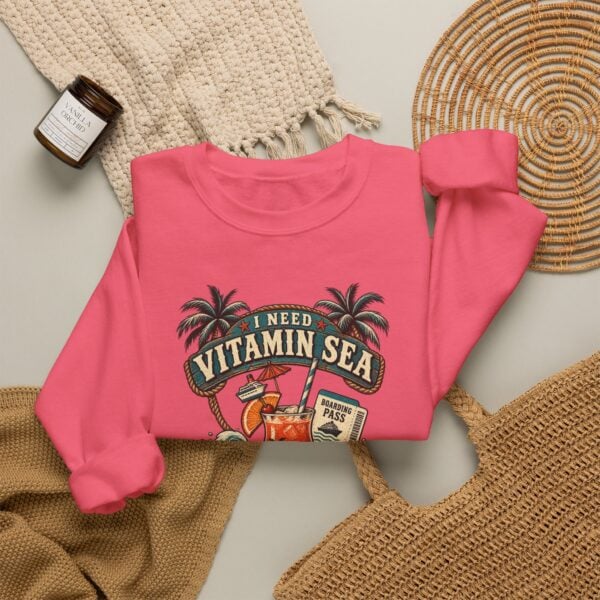 Crewneck Sweatshirt — "Need Vitamin Sea and a Drink Package" Tropical Beach Graphic - Image 44