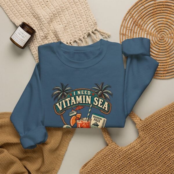 Crewneck Sweatshirt — "Need Vitamin Sea and a Drink Package" Tropical Beach Graphic - Image 32