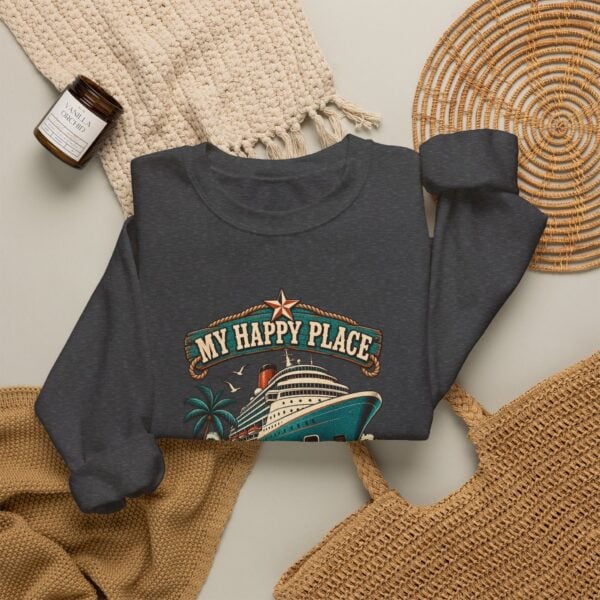 Crewneck Sweatshirt — "My Happy Place Has a Gangway" Cruise Vacation Sweater - Image 32