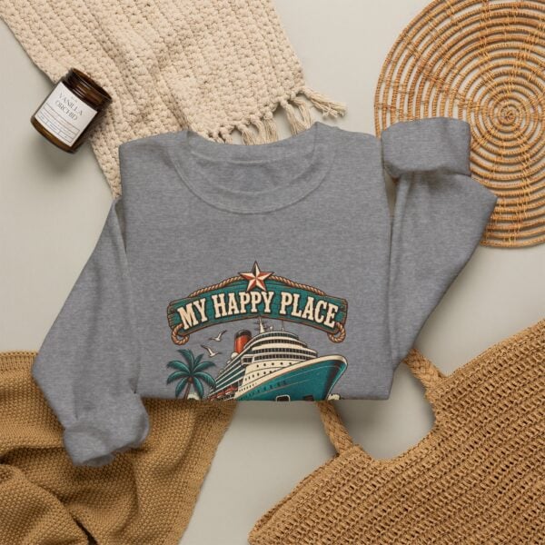 Crewneck Sweatshirt — "My Happy Place Has a Gangway" Cruise Vacation Sweater - Image 28