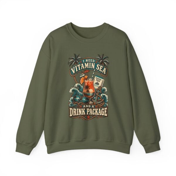 Crewneck Sweatshirt — "Need Vitamin Sea and a Drink Package" Tropical Beach Graphic - Image 21