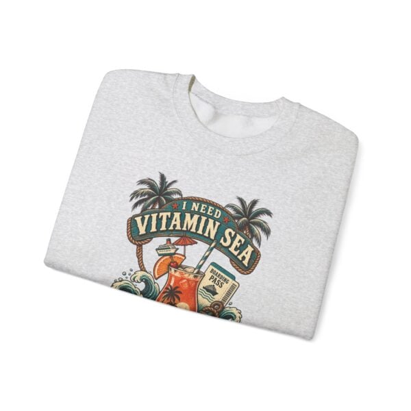 Crewneck Sweatshirt — "Need Vitamin Sea and a Drink Package" Tropical Beach Graphic - Image 7