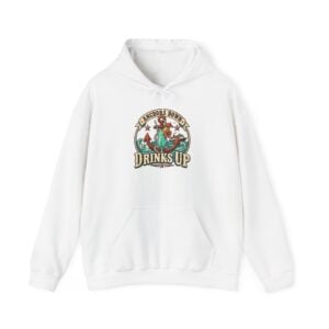 Drinks Up Hoodie — Retro Anchor Mermaid Barbecue Nautical Graphic Sweatshirt