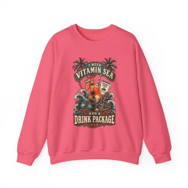 Crewneck Sweatshirt — "Need Vitamin Sea and a Drink Package" Tropical Beach Graphic - Image 41