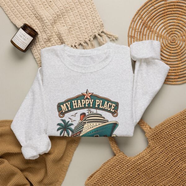Crewneck Sweatshirt — "My Happy Place Has a Gangway" Cruise Vacation Sweater - Image 12