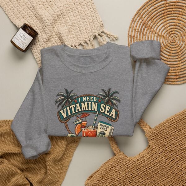 Crewneck Sweatshirt — "Need Vitamin Sea and a Drink Package" Tropical Beach Graphic - Image 28