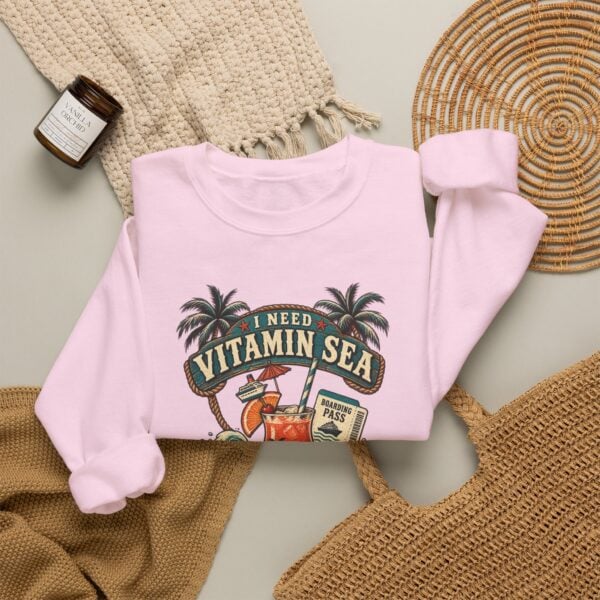 Crewneck Sweatshirt — "Need Vitamin Sea and a Drink Package" Tropical Beach Graphic - Image 40