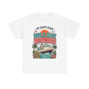 Cruise Lover T-Shirt — “My Happy Place Has a Deck Number” Vintage Boat Tee